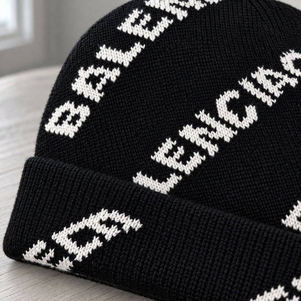 Balenciaga Black Logo Knit Beanie - Picture 5 of 6